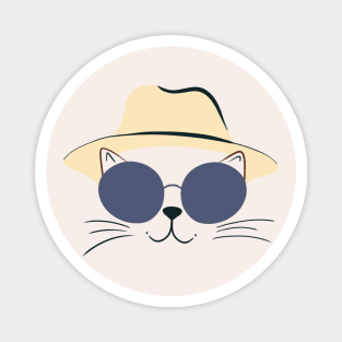 French Chic Cat: Cream Hat & Round Shades - Minimalistic Cat Art" Magnet